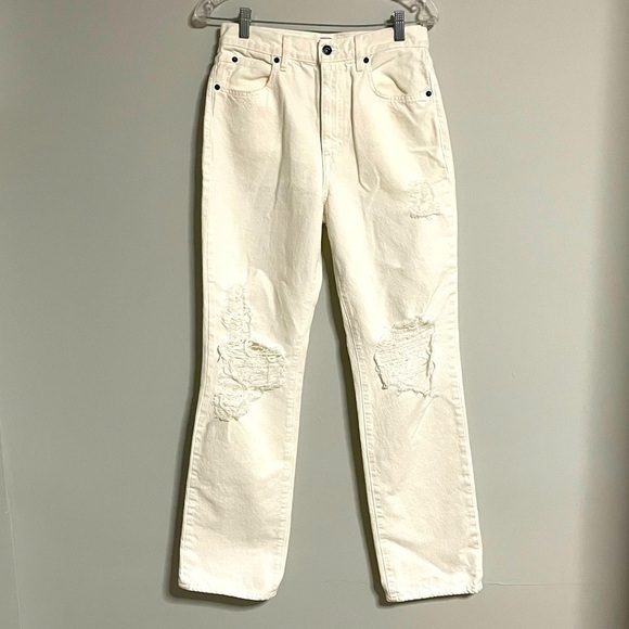 SLVRLAKE London White Destructed Jeans 28 Straight Leg 100% Cotton USA $289 - Picture 1 of 15